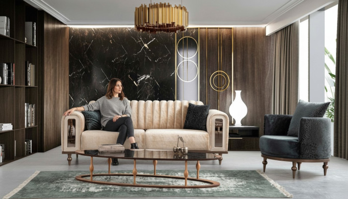 Ontwerp Moderne bankstel sofa set Woonkamer set 3+1 salontafel Beige