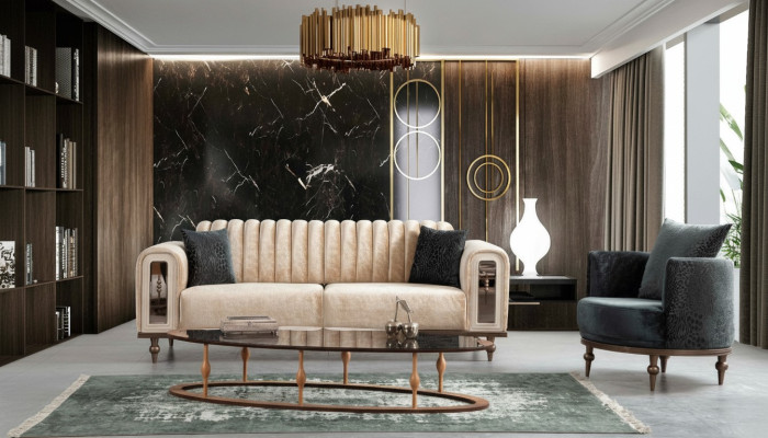 Ontwerp Moderne bankstel sofa set Woonkamer set 3+1 salontafel Beige