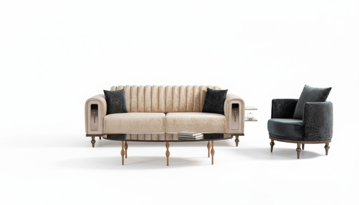 Ontwerp Moderne bankstel sofa set Woonkamer set 3+1 salontafel Beige