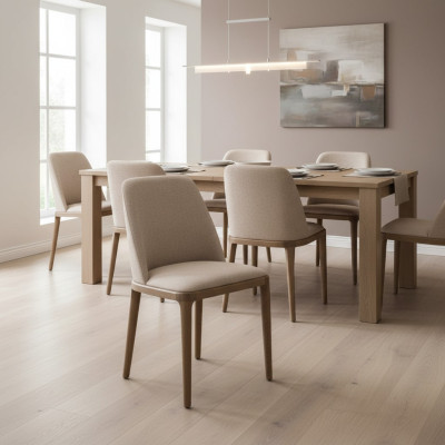 Luxe design gestoffeerde stoel stoelen zit eetkamer hout textiel fauteuil massief hout
