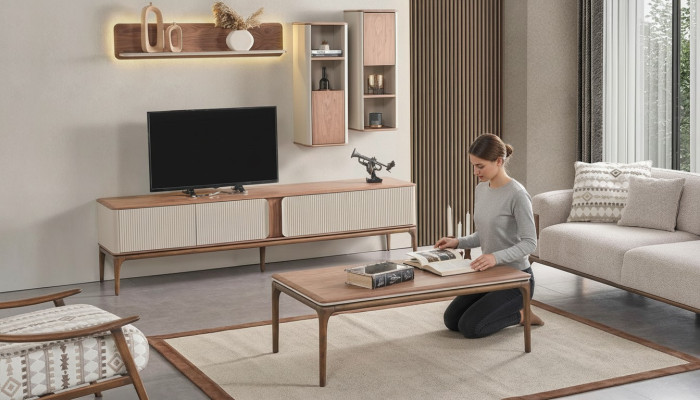 Sideboard tv Lowboard Kast Salontafel Woonkamer Modern Beige Hout