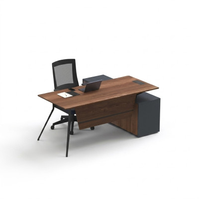 Grote bruine hoekbureau houten meubels inrichting werkkamermeubels