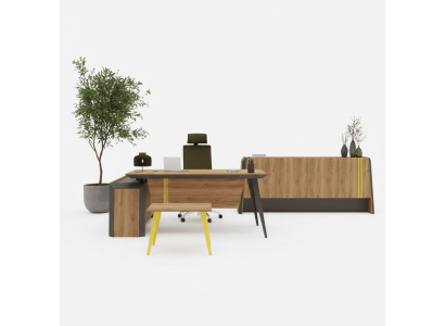 Hoekbureau salontafel dressoir kantoormeubilair ontwerp werkkamer
