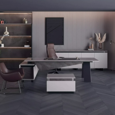 Grijze kantoorinrichting bureau dressoir kantoormeubilair Modern Hout