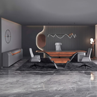 Een luxueuze set voor een hoogwaardig kantoor in futuristische stijl.