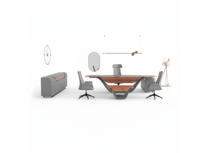 Een luxueuze set voor een hoogwaardig kantoor in futuristische stijl.