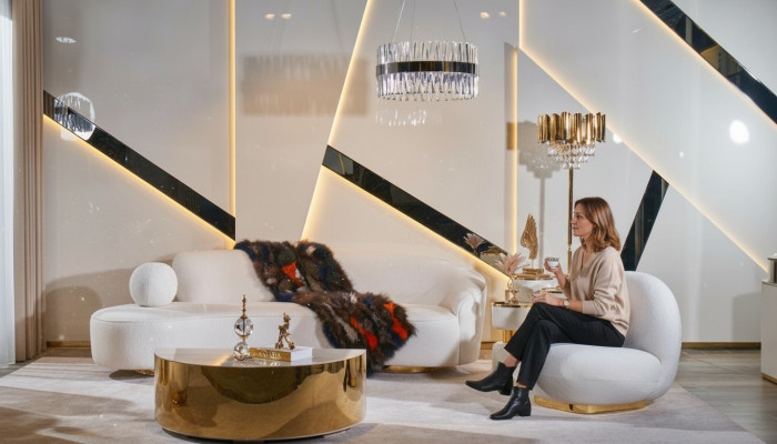 Witte bankstel 3+1-zits ontwerper Ronde glazen salontafel 3-delige set
