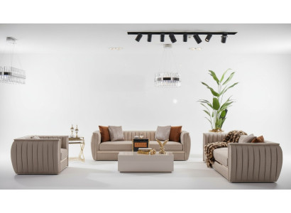 Luxe beige loungeset 3+3+1 zitsbank salontafel bank fauteuil banken 5 delig