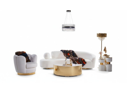 Moderne bankstel Witte driezitsbank Luxe fauteuil Prachtige salontafel