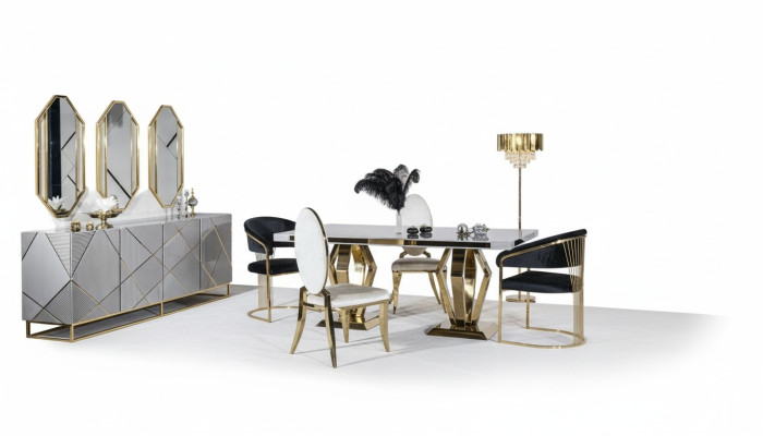 Eetkamer set tafel 4x stoelen dressoir spiegel 7-delig eettafel garnituur tafel