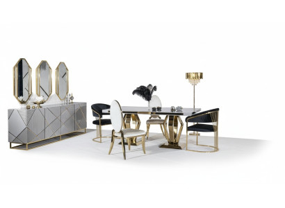 Eetkamer set tafel 4x stoelen dressoir spiegel 7-delig eettafel garnituur tafel