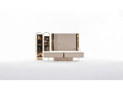 Woonkamer luxe tv-kast rtv meubels kasten hout lowboard nieuw beige