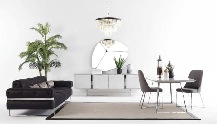Eetkamer set bank tafel 4x stoel set dressoir spiegel meubels 8-delig