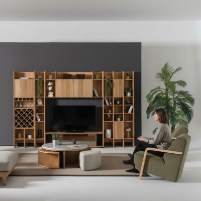 Woonkamerset Designer fauteuil 2x woonwand salontafel