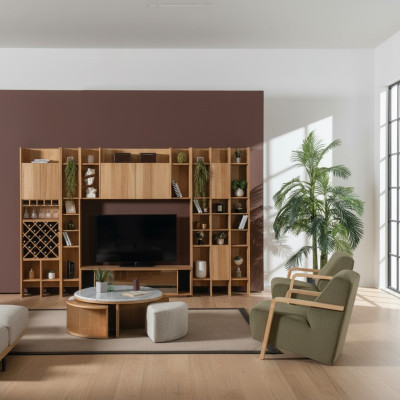 Woonkamerset Designer fauteuil 2x woonwand salontafel