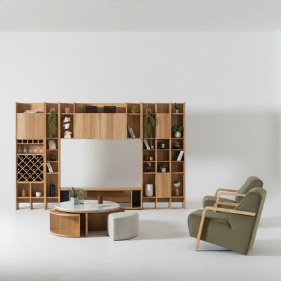 Woonkamerset Designer fauteuil 2x woonwand salontafel
