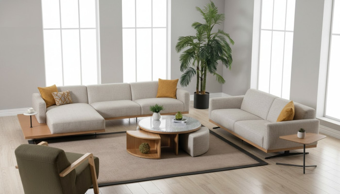 Hoekbank L-vorm Bank Fauteuil Salontafel Bijzettafel Bekleed