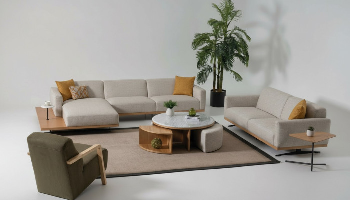 Hoekbank L-vorm Bank Fauteuil Salontafel Bijzettafel Bekleed