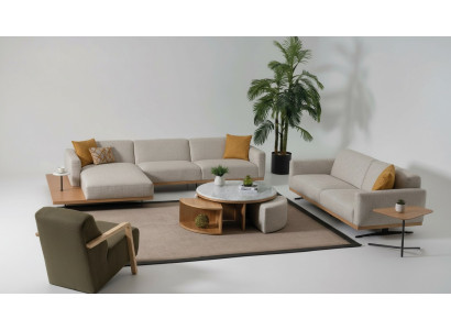 Hoekbank L-vorm Bank Fauteuil Salontafel Bijzettafel Bekleed