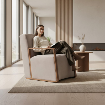 Fauteuil 1-zits bank van textielstof, bankstel met bekleding, designmeubels nieuw grijs.