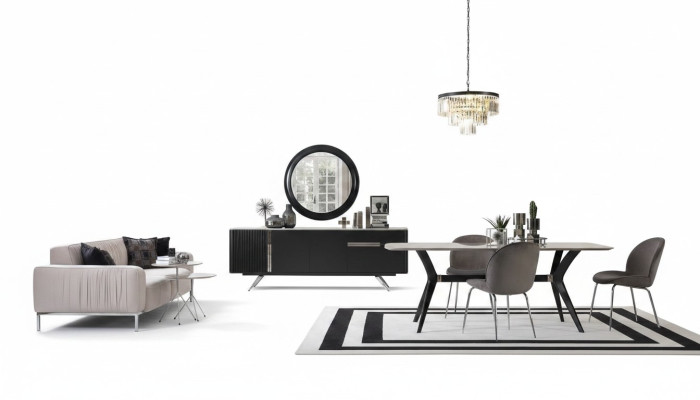 7-delige luxe loft design eetkamerset meubels tafel dressoir 4 stoelen
