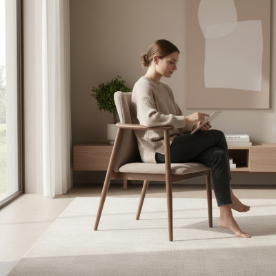Eetkamerstoel ontwerp gestoffeerd textiel modern design fauteuil fauteuil