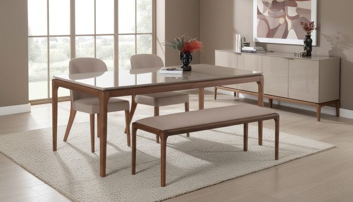 Eetgroep Eetkamer Set Bank 4x Stoelen Tafel Meubels beige 6-delig