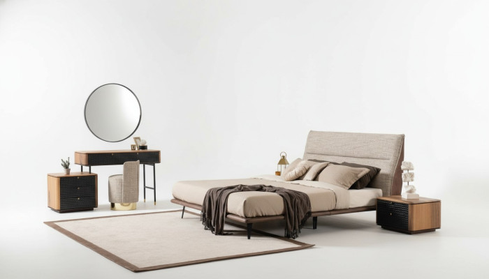 Compleet slaapkamer set Bed Kaptafel Spiegel Kruk 6-delig.