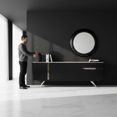 Woonkamer dressoir spiegel dressoir hout met metalen stijl zwart