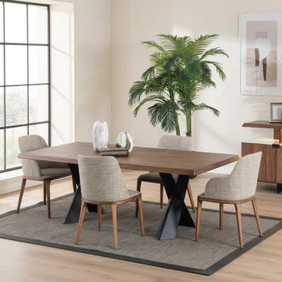 Houten eetkamer ontwerp meubels Modern Stoelgroep Tafel 4x Stoelen Set van 5 stuks.