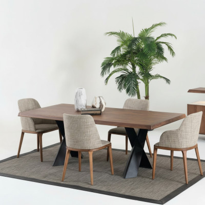 Houten eetkamer ontwerp meubels Modern Stoelgroep Tafel 4x Stoelen Set van 5 stuks.