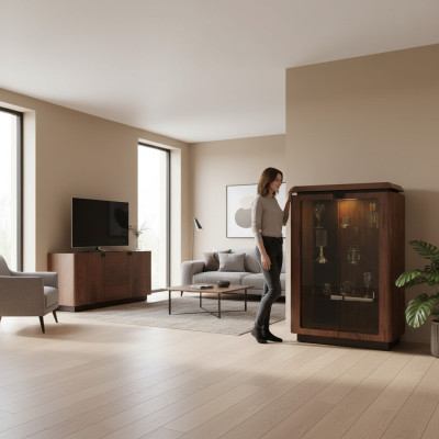 Luxe houten vitrine buffetkast ontwerp kasten bruin meubels kast nieuw