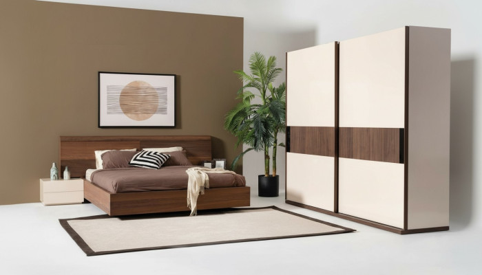 4-delige slaapkamer set Bed 2x Nachtkastjes Kledingkast Kast