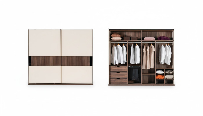 Luxe kledingkast met zweefdeuren houten kast moderne stijl beige