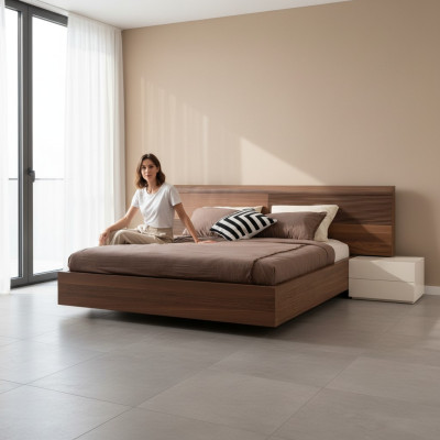 Moderne slaapkamer nachtkastje consoles bijzettafels beige hout