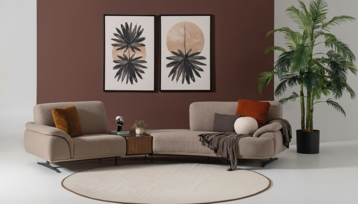 Woonkamer design bank 5 zitplaatsen textiel bank gestoffeerde banken Nieuw bruin