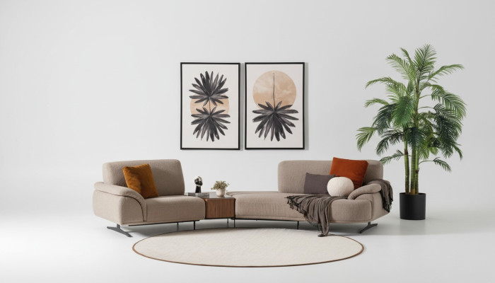Woonkamer design bank 5 zitplaatsen textiel bank gestoffeerde banken Nieuw bruin