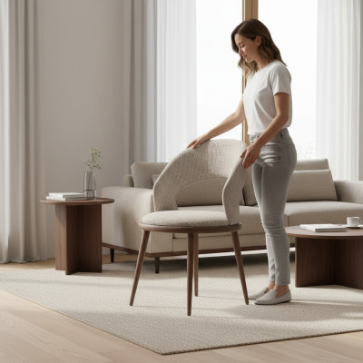 Eetkamerstoelen Hout Stof Luxe Bekleed Meubels Modern Grijs