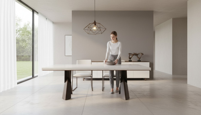 Eetkamer Eettafel Tafel Metaal Stijl Modern Ontwerp Meubels Luxe Nieuw Wit