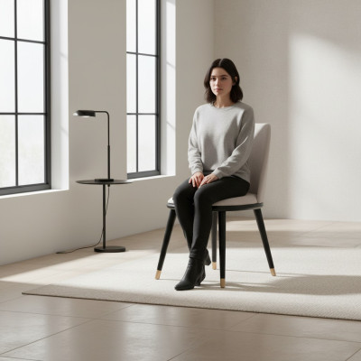 Ontwerper Mega comfortabele beige eetkamerstoel in moderne stijl.