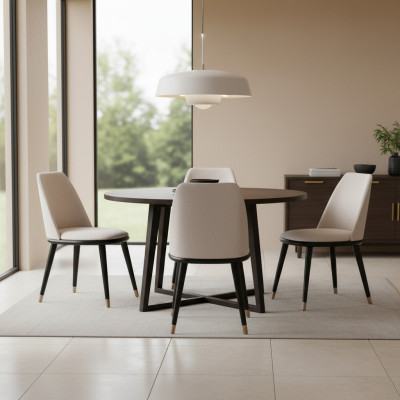 Ontwerper Mega comfortabele beige eetkamerstoel in moderne stijl.