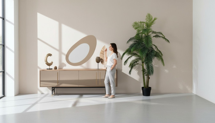 Woonkamer spiegel dressoir kast Edel design hout 2-delig nieuw Luxe  Woonkamer spiegel dressoir kast Edel design hout 2 stuks nieuw Luxe