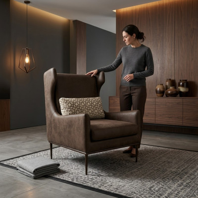 Woonkamer fauteuil Stoel Modern design Bruin Stijl Modern Luxe Nieuw  Woonkamer fauteuil Stoel Modern ontwerp Bruin Stijl Modern Luxe Nieuw
