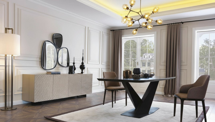 Eettafel Tafel 4x stoelen Dressoir Spiegel 7-delige Design Set Garinatuur