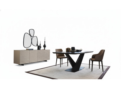 Eettafel Tafel 4x stoelen Dressoir Spiegel 7-delige Design Set Garinatuur