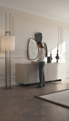 Woonkamer spiegel dressoir kast Elegant design Luxe 2-delig nieuw Beige  Woonkamer spiegel dressoir kast Elegant ontwerp Luxe 2-delig nieuw Beige