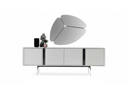 Moderne woonkamer spiegel dressoir kast, elegant design, luxe nieuw, grijs, 2-delig.