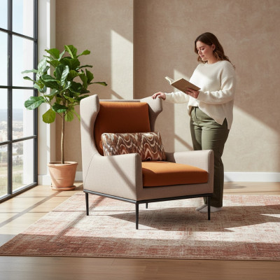 Woonkamer fauteuil bank gestoffeerd design textiel 1-zitsbanken stoffeerderij = Woonkamer fauteuil bank bekleed met design textiel 1-zitsbanken stoffeerderij.