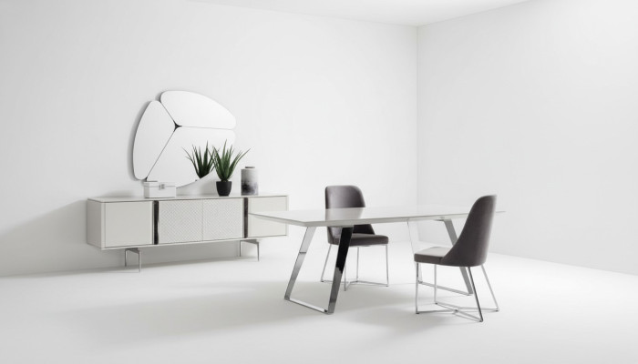 Eetkamergroep set Tafel 4x Stoelen Dressoir Spiegel 7-delig Grijs Eetkamerset