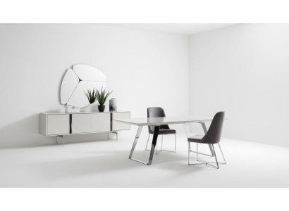Eetkamergroep set Tafel 4x Stoelen Dressoir Spiegel 7-delig Grijs Eetkamerset